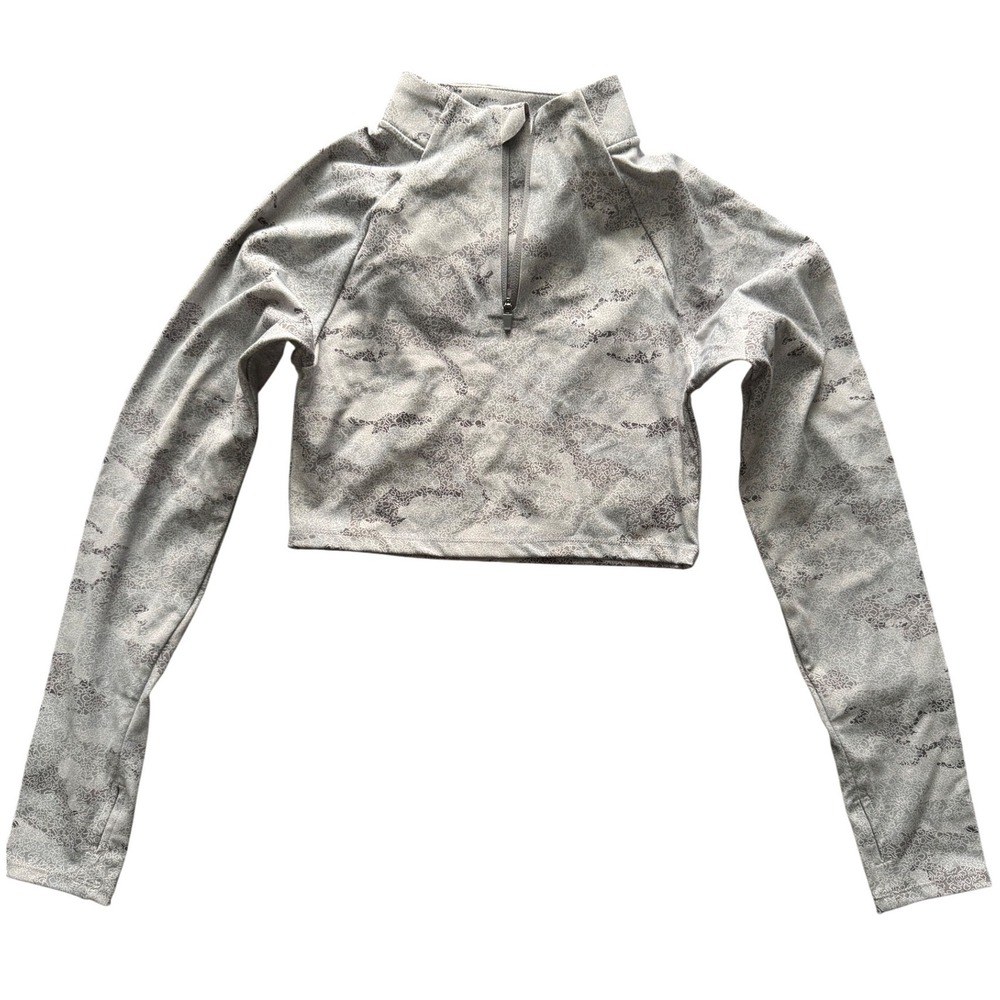 Mono B Womens Small Grey Camo Leopard Quarter Zip Cropped Active Top - Picture 9 of 9